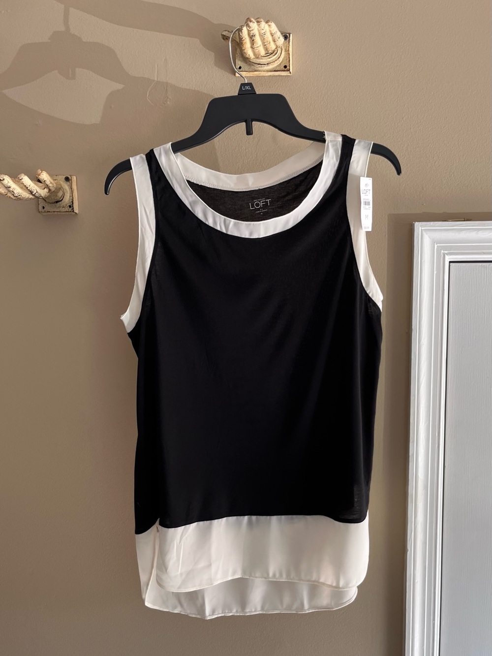 LOFT Black and White Layered Sleeveless Shell